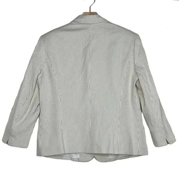 Kasper 12 Tan + Ivory Pinstriped Blazer 1 Button Preppy Classic Career-wear New - Picture 2 of 8